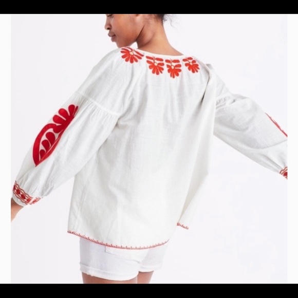 Madewell embroidered white/red boho peasant top - Picture 3 of 6
